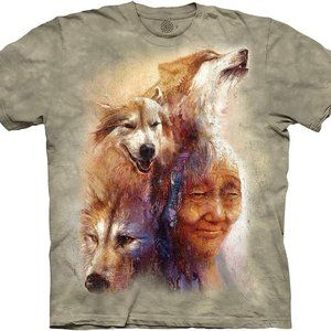 Medicine Woman Wolves Native American Indian Wolf Green The Mountain T-Shirt S